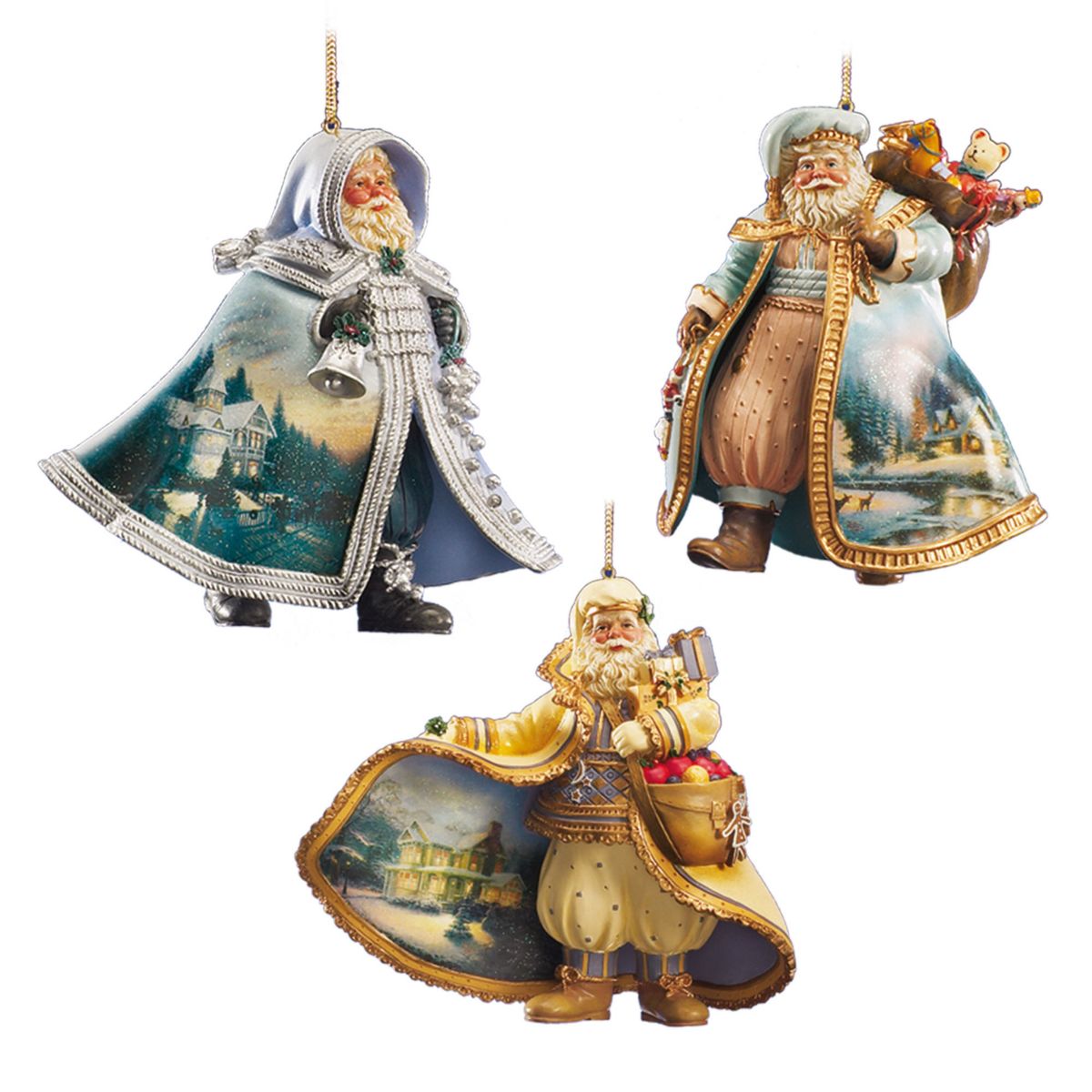 Thomas Kinkade Heirloom Santa Ornaments: Set Three