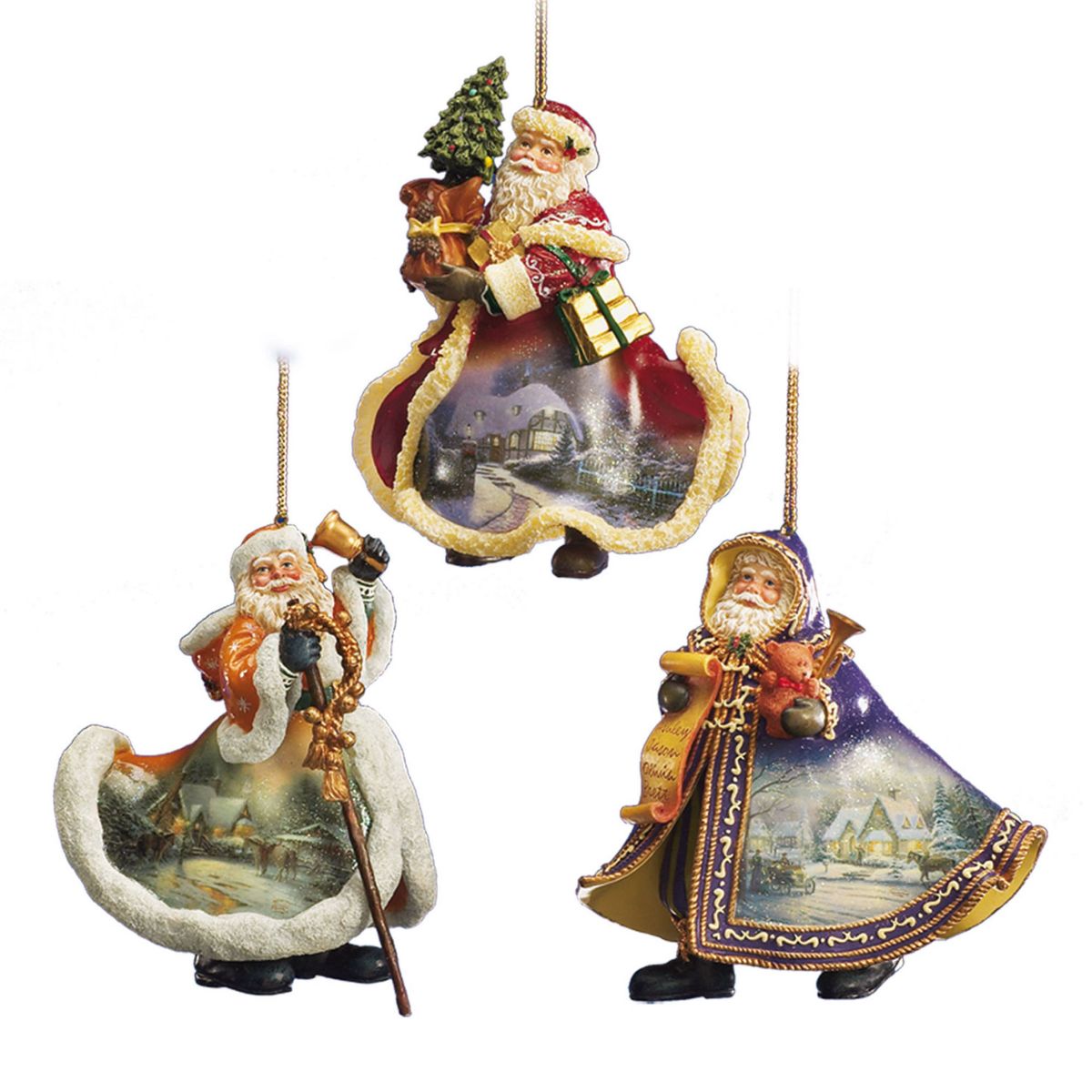 Thomas Kinkade Heirloom Santa Ornaments: Set Four