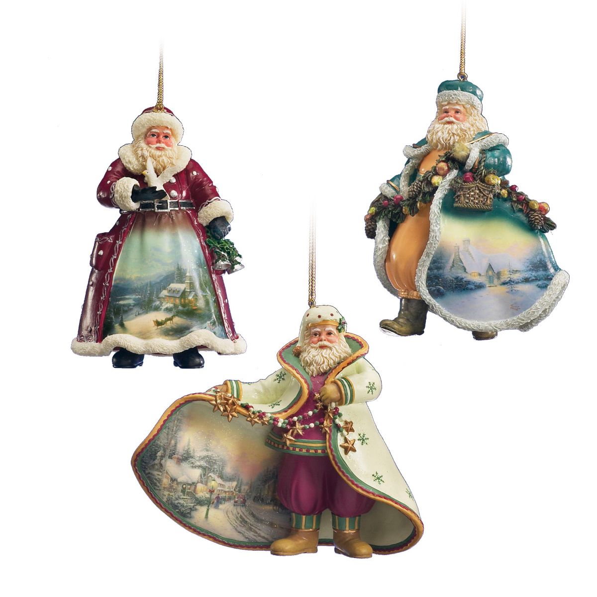 Thomas Kinkade Heirloom Santa Ornaments: Set Five