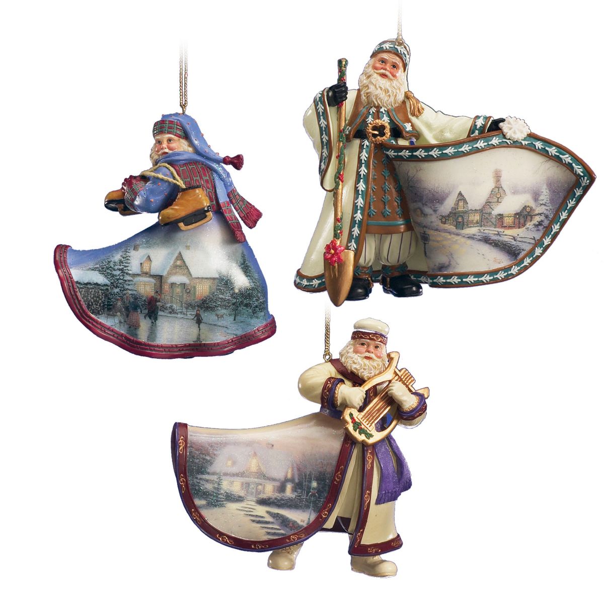 Thomas Kinkade Heirloom Santa Ornaments: Set Six
