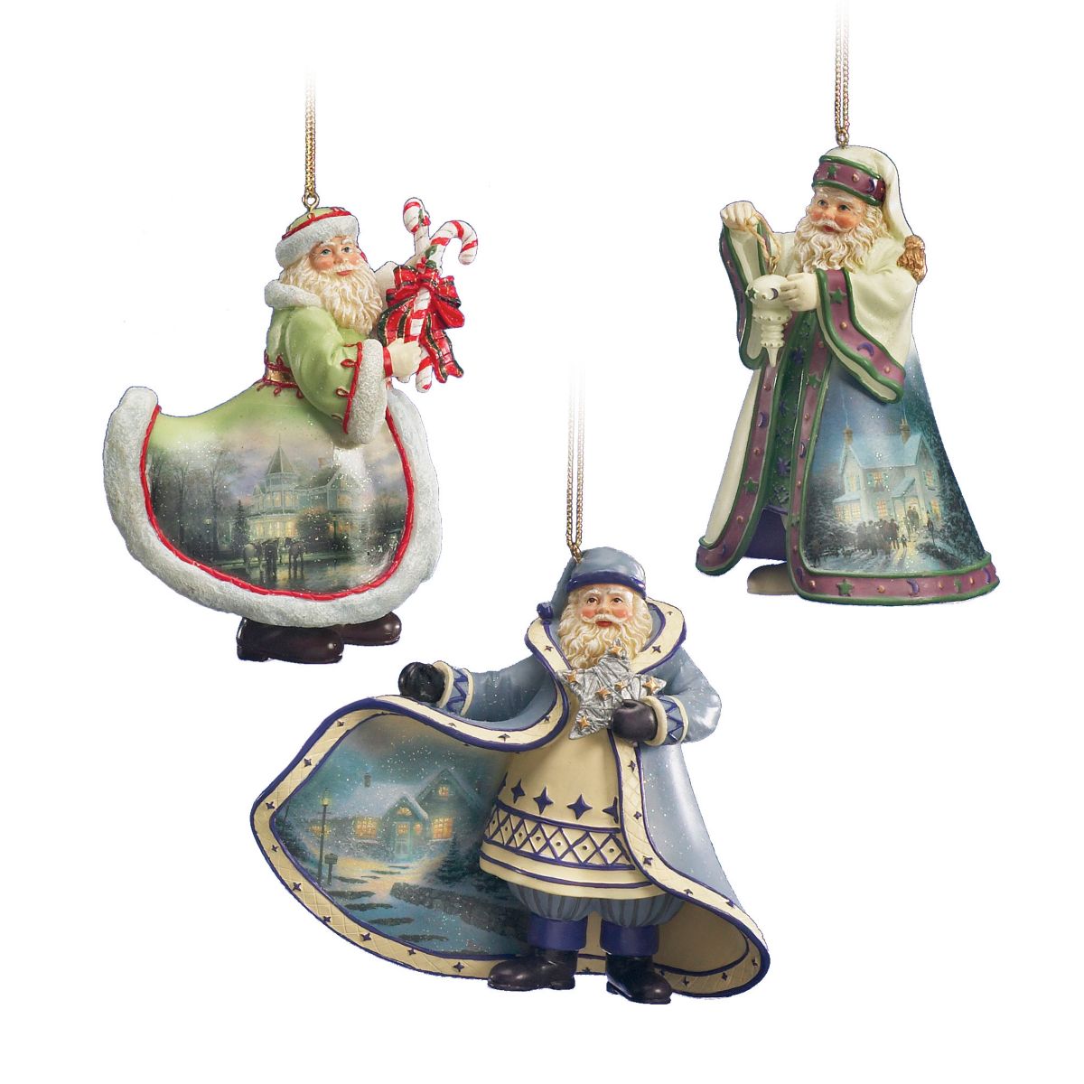 Thomas Kinkade Heirloom Santa Ornaments: Set Seven