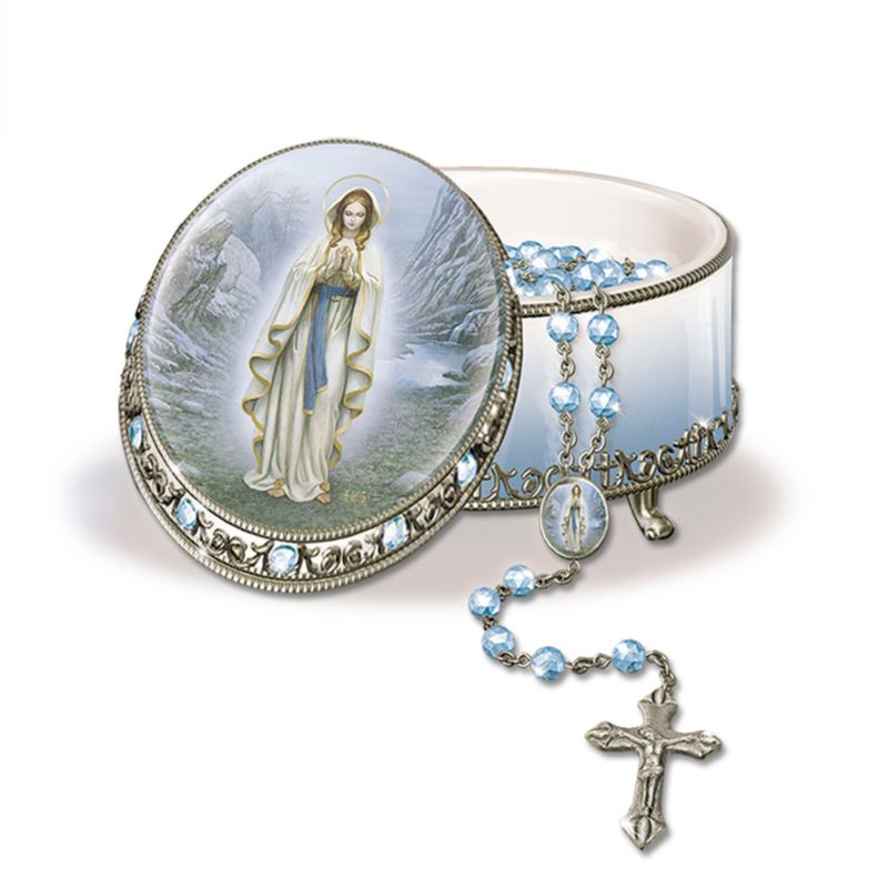 &#039;Lady Of Lourdes&#039; Hector Garrido Art Musical Rosary Box