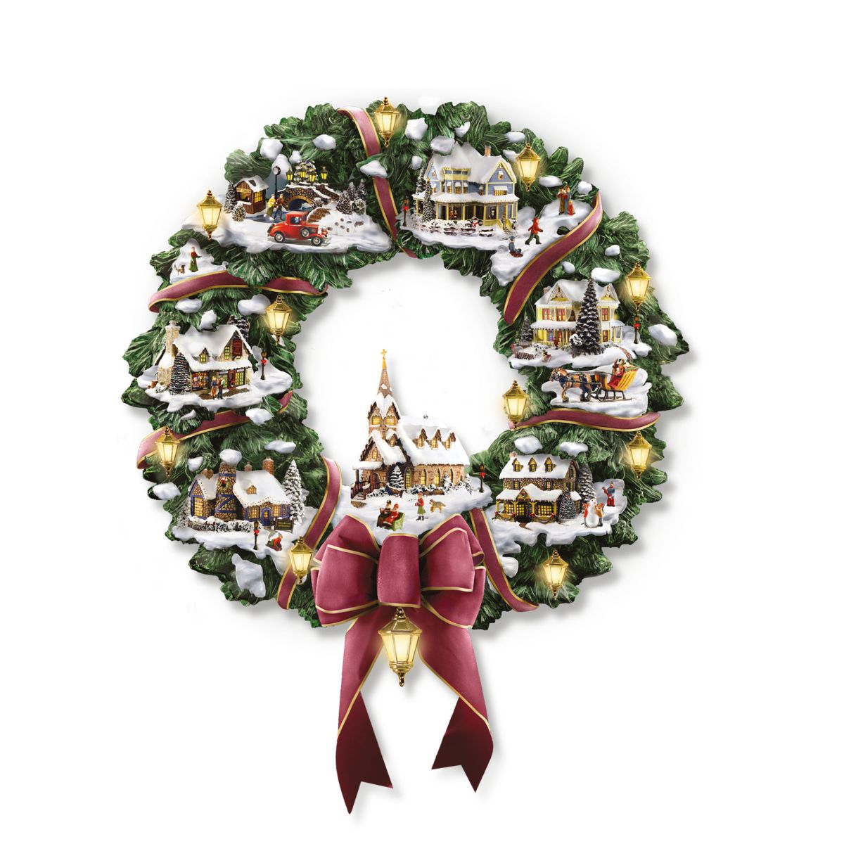 Thomas Kinkade Christmas Village Illuminated Wreath
