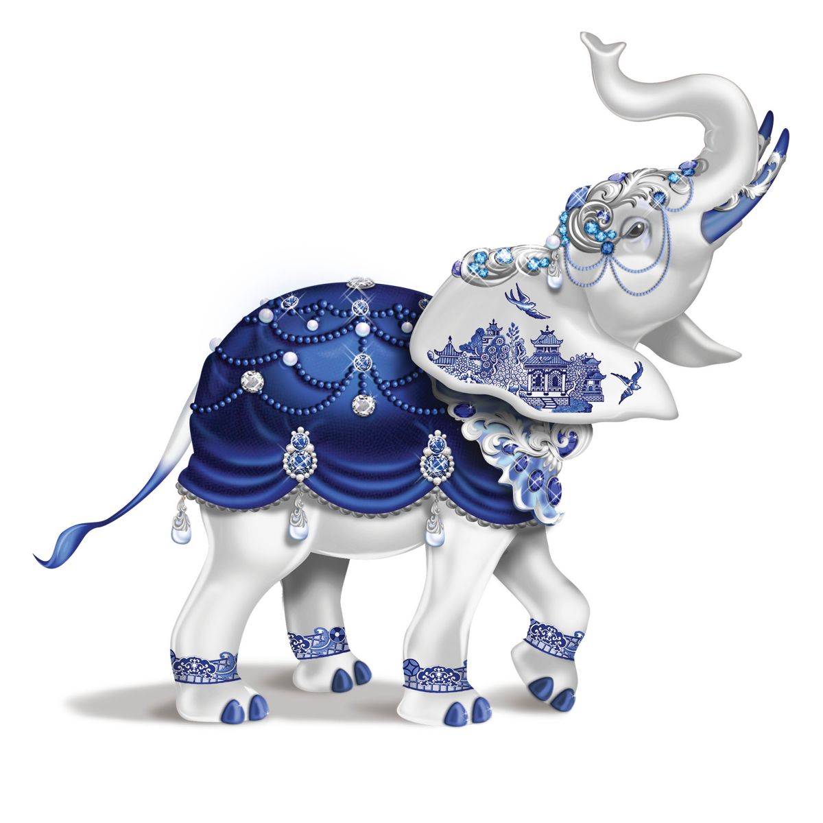 'Sparkling Blue Willow' Elephant Figurine