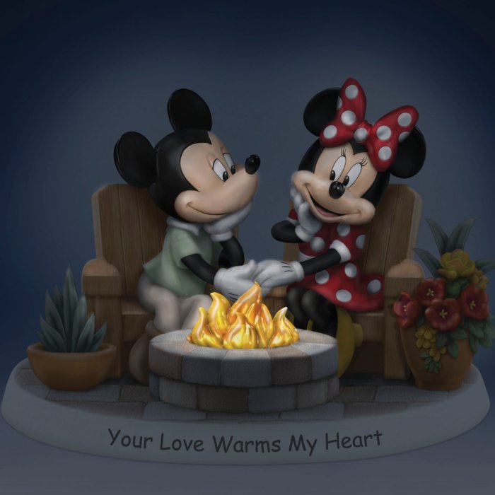 Licensed Disney Mickey Mouse Minnie Mouse Sculpted Handpainted Illuminated  Figurine: Disney Mickey Mouse & Minnie Mouse 'Your Love Warms My Heart'  Figurine