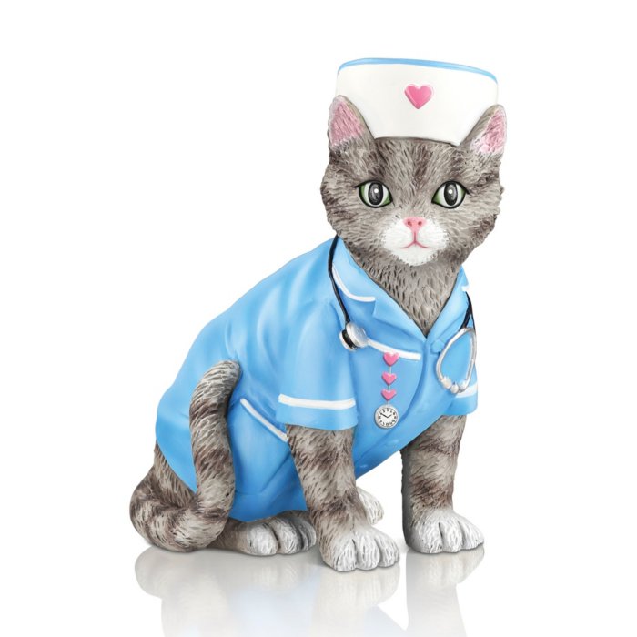 Cat Nurse Handpainted Figurine: 'Purr-fect Compassion' Cat Figurine