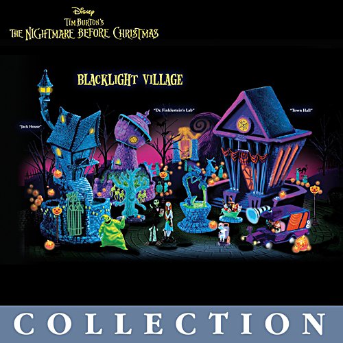 Tim Burtons Nightmare Before Christmas Hand–Painted Black Light Village  Collection And Figurines