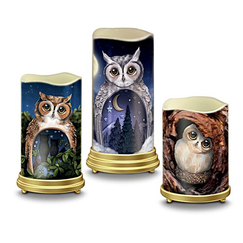 'In The Face Of The Night' Owl Flameless Candle Set