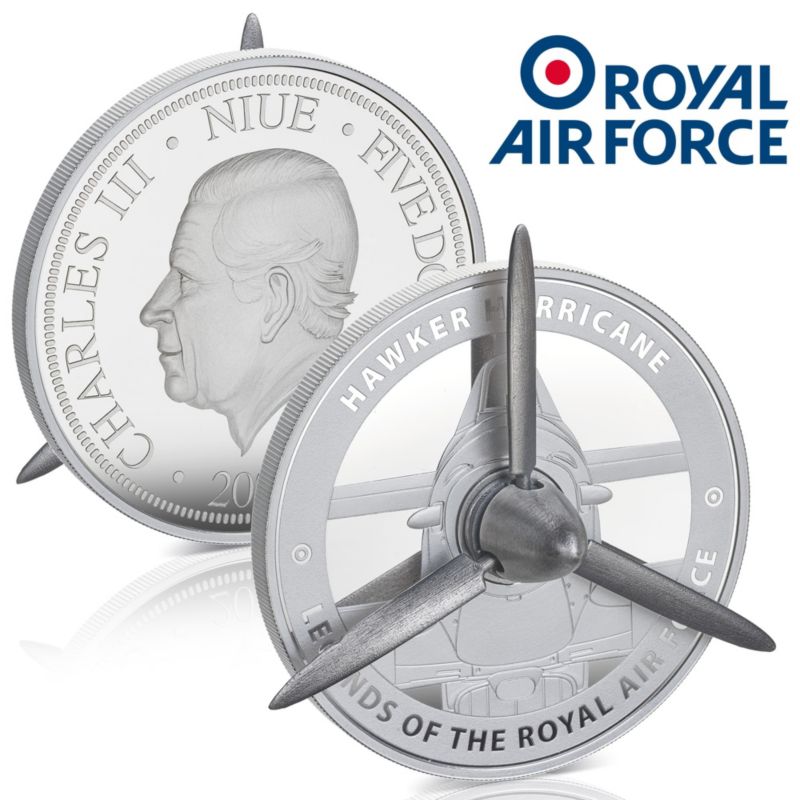 Legends of the RAF — The Hawker Hurricane 3oz.  Silver Mechanical Propeller Coin