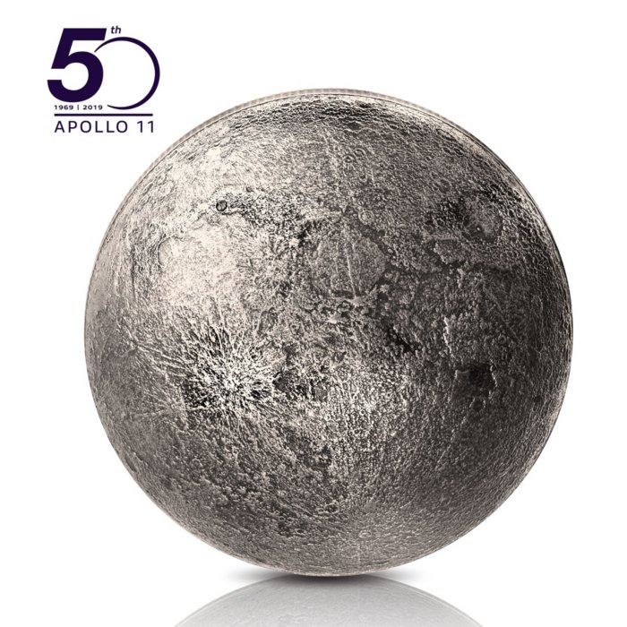 3D Dome Moon Surface Silver Coin First Man on the Landing Apollo U C Flag Retro 
