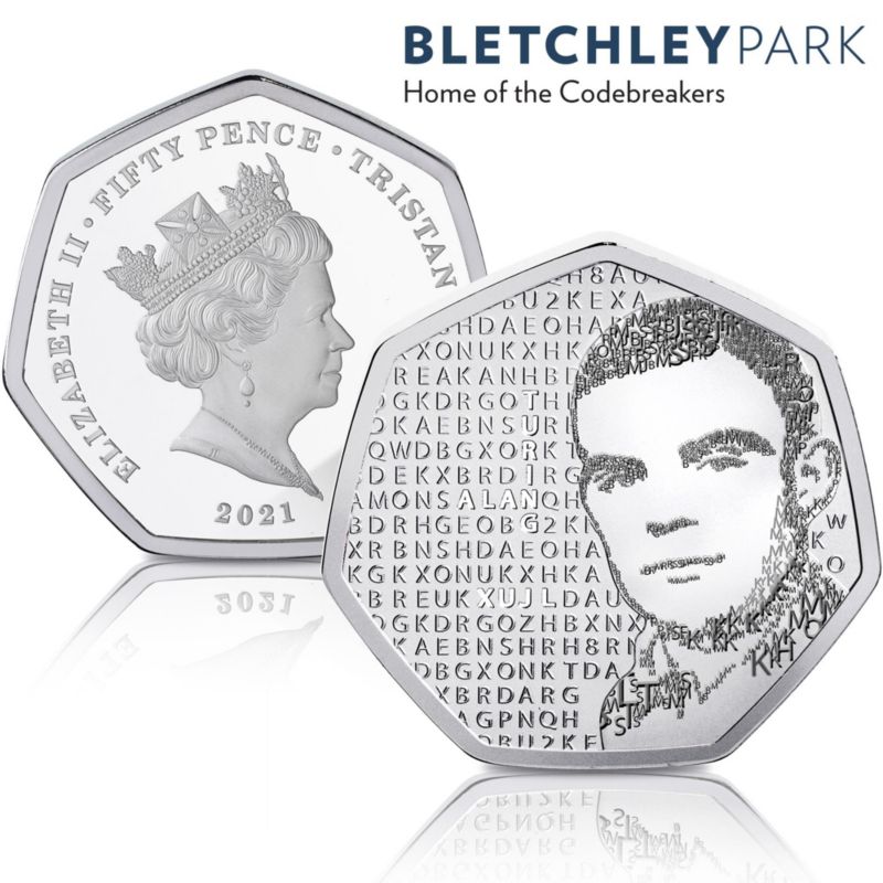 The Alan Turing Pure Silver Proof Fifty Pence Coin