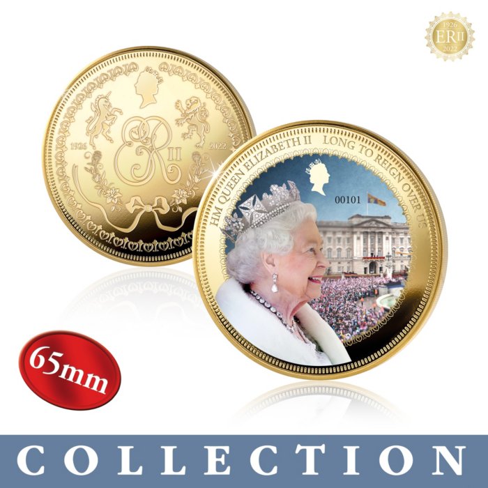Royal Queen Elizabeth II QEII Memorial 65mm Gold-Plated 