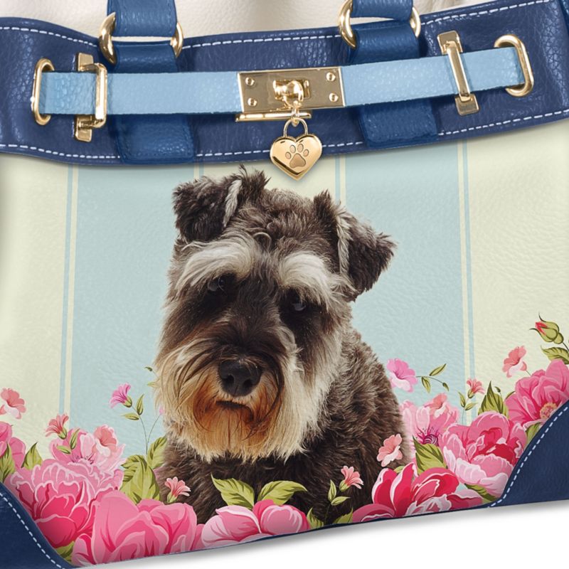 Fuerxy Schnauzer Bag Charm – Cute PU Leather Dog Keychain, Purse Accessory For Women (Black/Brown)