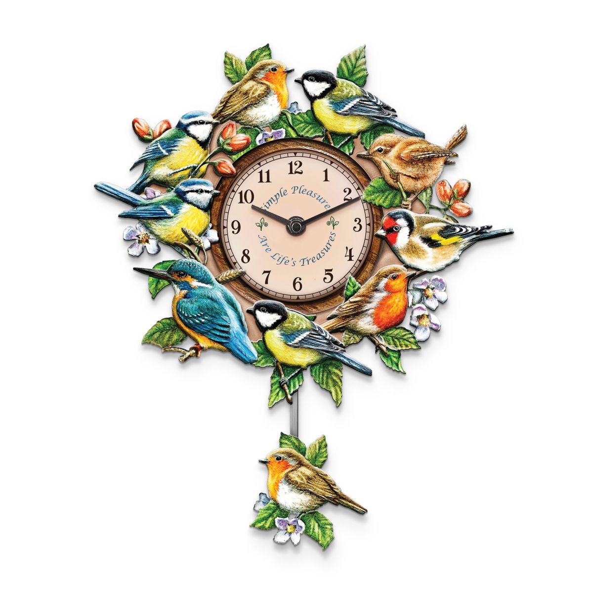 'Simple Pleasures Are Life's Treasures' Garden Birds Wall Clock
