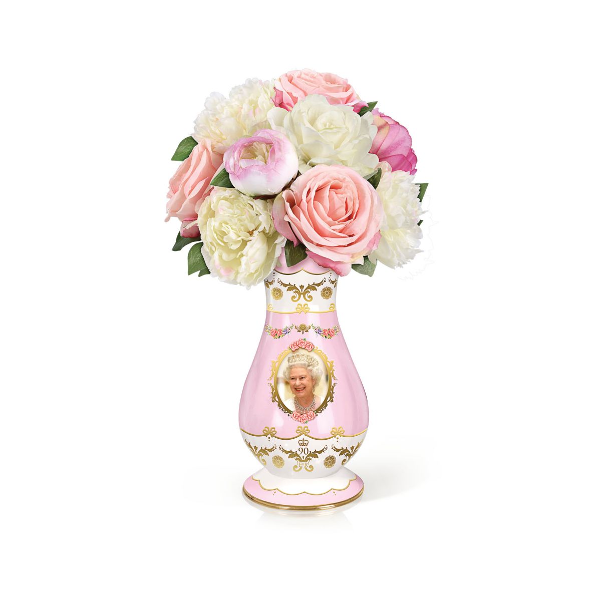 Queen Elizabeth 90th Birthday Vase & Always In Bloom Flowers