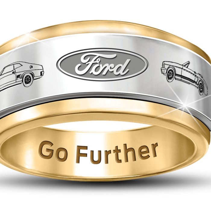  Anillo para hombre con licencia oficial de Ford, chapado en oro de quilates, anillo giratorio para hombre 