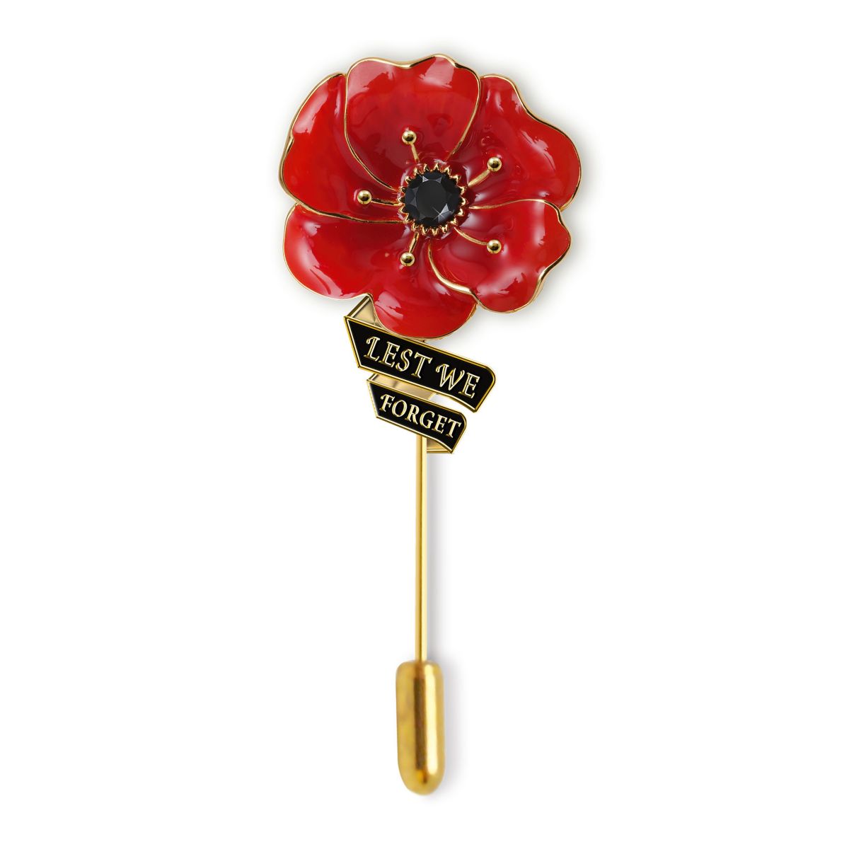 'Lest We Forget' Flanders Fields Men's Poppy Lapel Pin