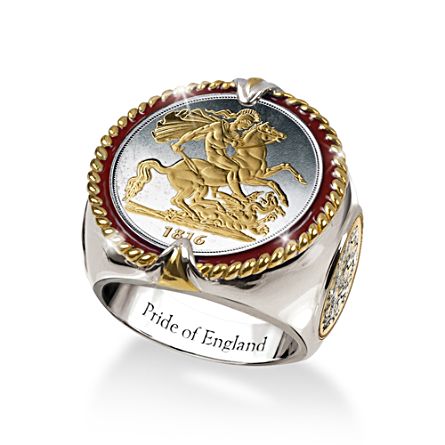 England English Patriotic St. George Dragon Gold-Plated Men's Ring