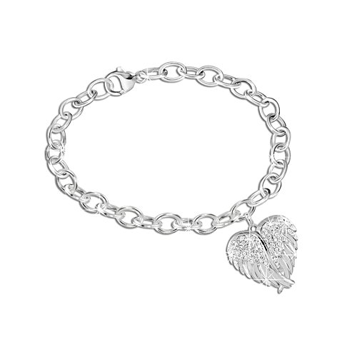 ‘Guardian Angel Embrace’ Rhodium-Plated Locket Bracelet