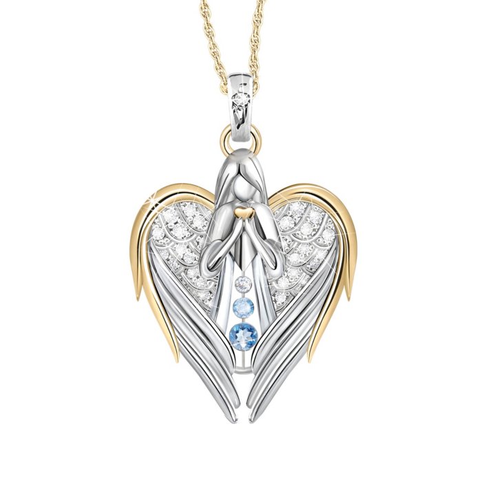 Guardian Angel In Loving Memory Remembrance Diamond Topaz Gold-Plated  Ladies\' Pendant: \'Guardian Angel Of Love\' Diamond And Topaz Pendant