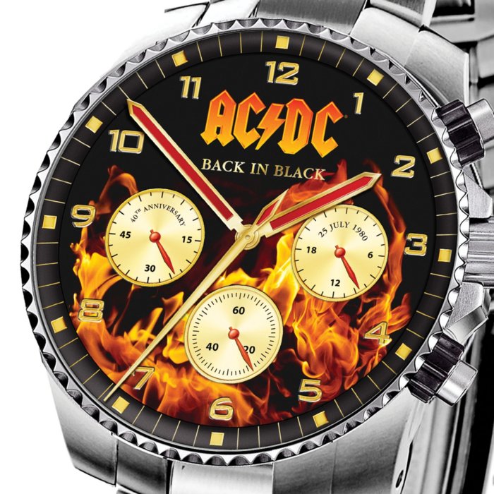 Officially Licensed AC/DC 40th Anniversary Stainless Steel Men's  Chronograph: AC/DC 40th Anniversary 'Back In Black' Chronograph