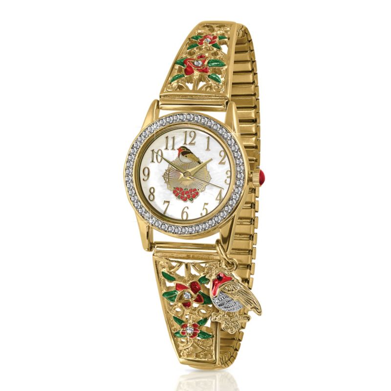 &#039;Jewels Of Nature&#039; Robin Gold-Plated Stretch Watch