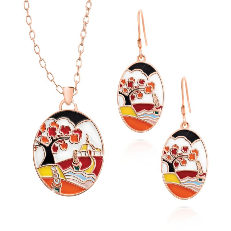 Clarice Cliff-Inspired Copper Touch Pendant & Earring Set