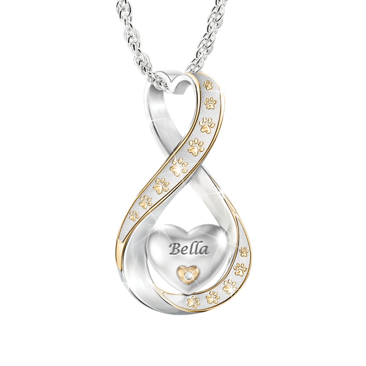 ‘Pawprints On My Heart’ Diamond Personalised Pet Infinity Pendant