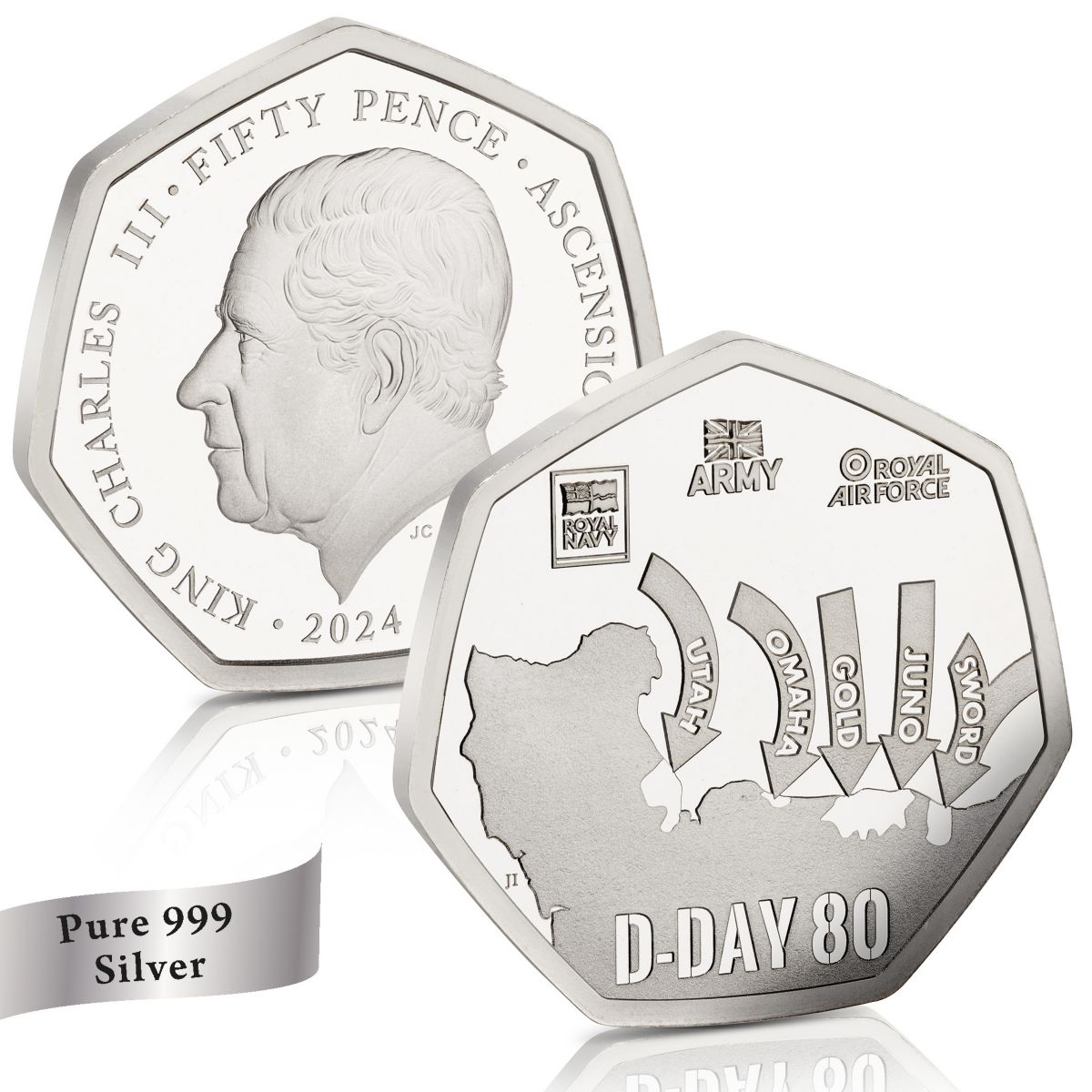 The D-Day 80th Anniversary Pure Silver Proof Fifty Pence Coin - officially licensed with the Ministry of Defence