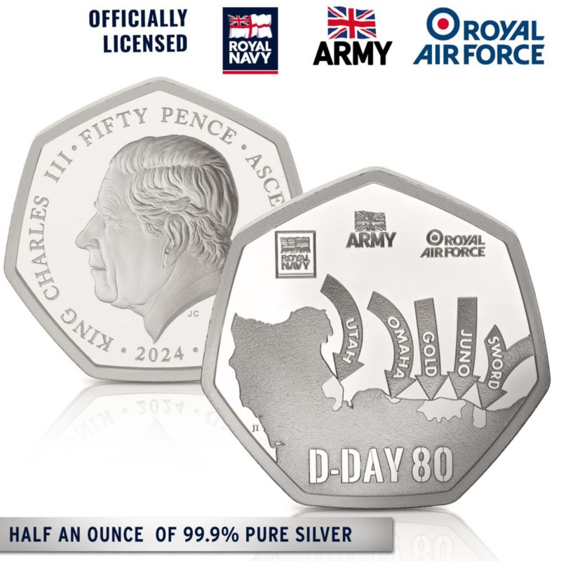 The D-Day 80th Anniversary Proof Silver Fifty Pence Coin — officially licensed with the Ministry of Defence