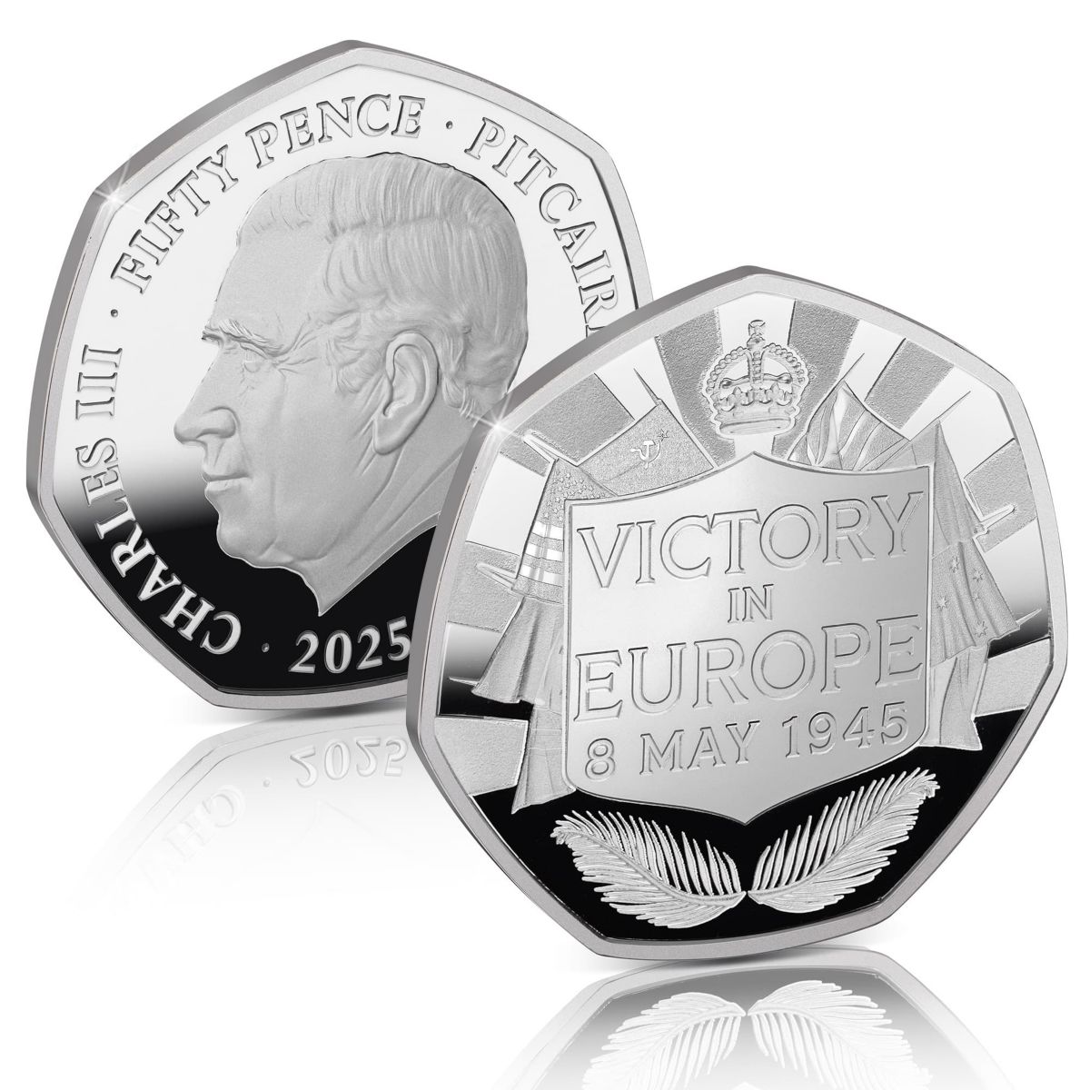The VE Day 80th Anniversary Silver Proof Fifty Pence Coin