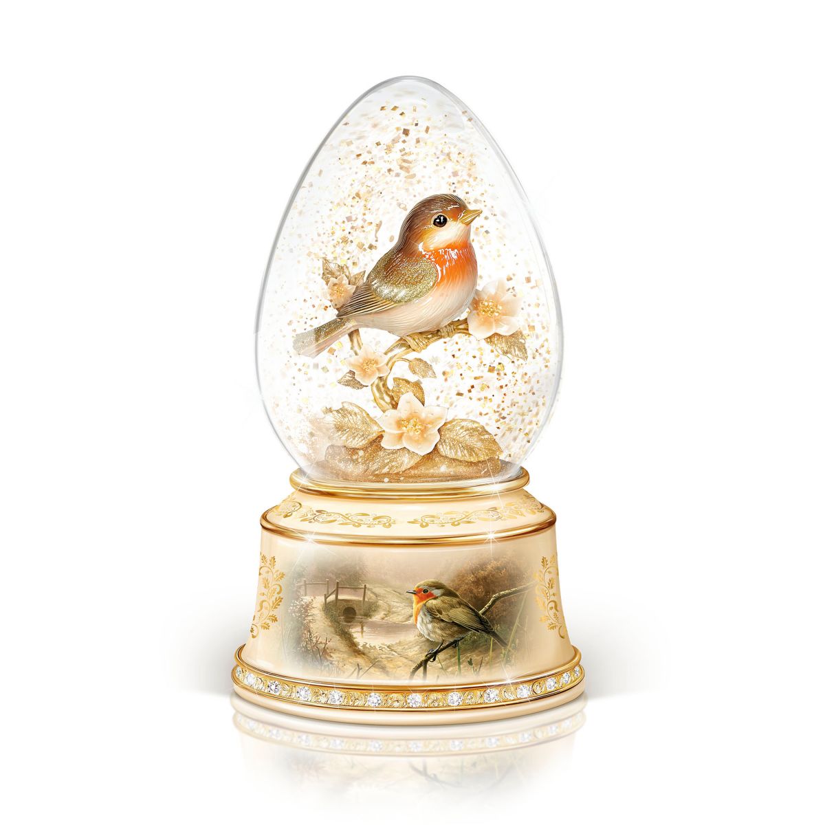 'Jewel Of Nature' Robin Musical Glitter Globe
